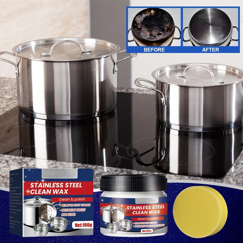 AUJ 2PCS Stainless Steel Clean Wax, Magical Nano-Technology Stainless Steel Cleaning Paste, Stainless Steel Cleaner and Metal Polish, 3 In 1 Stainless Steel Wax Cleaner for Grease, Oven, Sink - Image 2